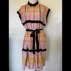 Jason Wu Pink Black Yellow Mod Striped Belted Dress Extra Large XL 15-0025